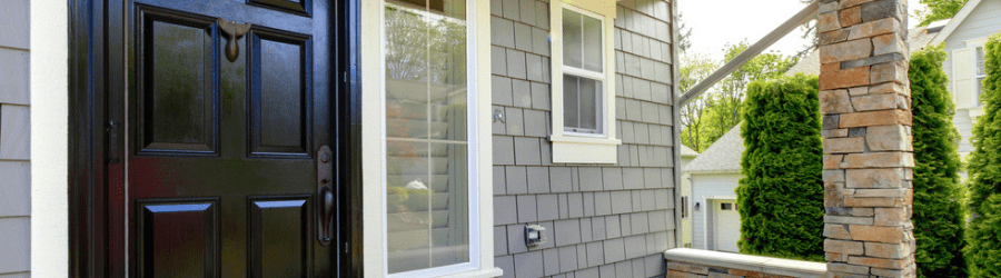 picture of grey front door of house